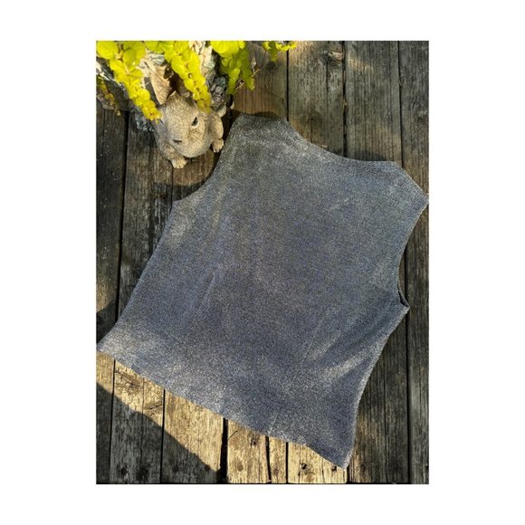 SOLD 90s Silver Metallic Sleeveless Crop Top Tinsel Sparkle Shimmer Silver Lamé - Picture 7 of 8